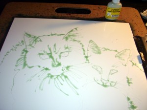 First, I transfer the image to the paper. Masque Pen will keep the paint from adhering to the parts I want to keep white.